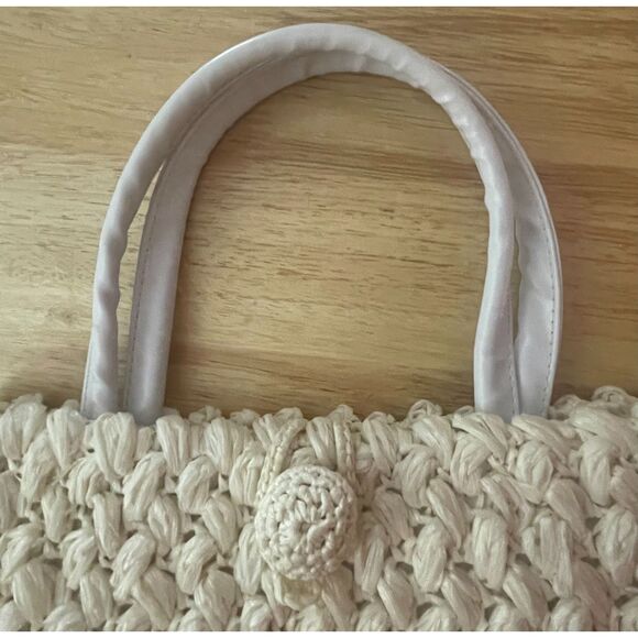 Vintage Mantessa Hand Made Japan Woven Straw Purse Ivory Top Handle Bag - Picture 5 of 15